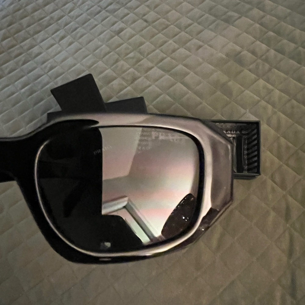 Prada Glossy Black Chunky Rectangular Sunglasses - Picture 8 of 9